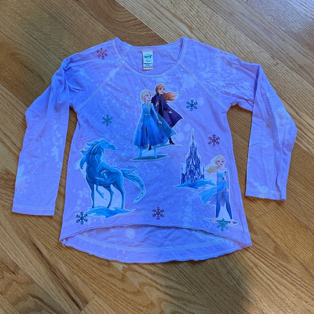 Frozen 2 Girls Purple Long Sleeve Shirt with patches by Kavio / Denny’s Sz 5-6 - Picture 14 of 14